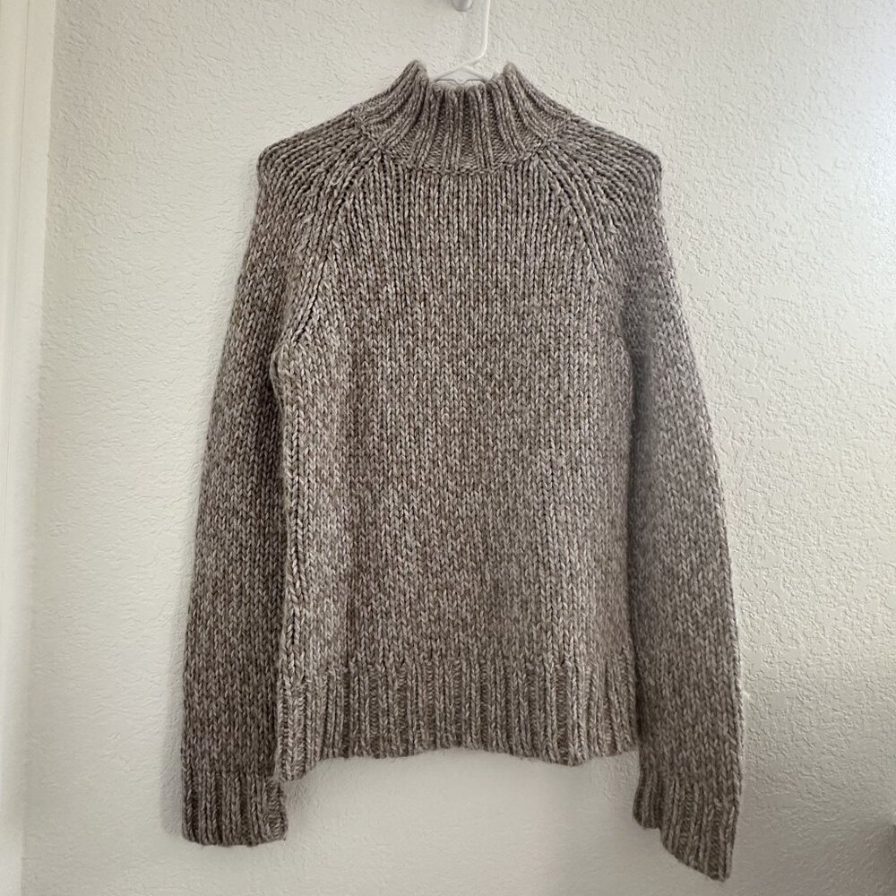 Eagles Eye Womens Knit Mock Turtleneck Sweater M Beige Wool Alpaca Fishermen 90s